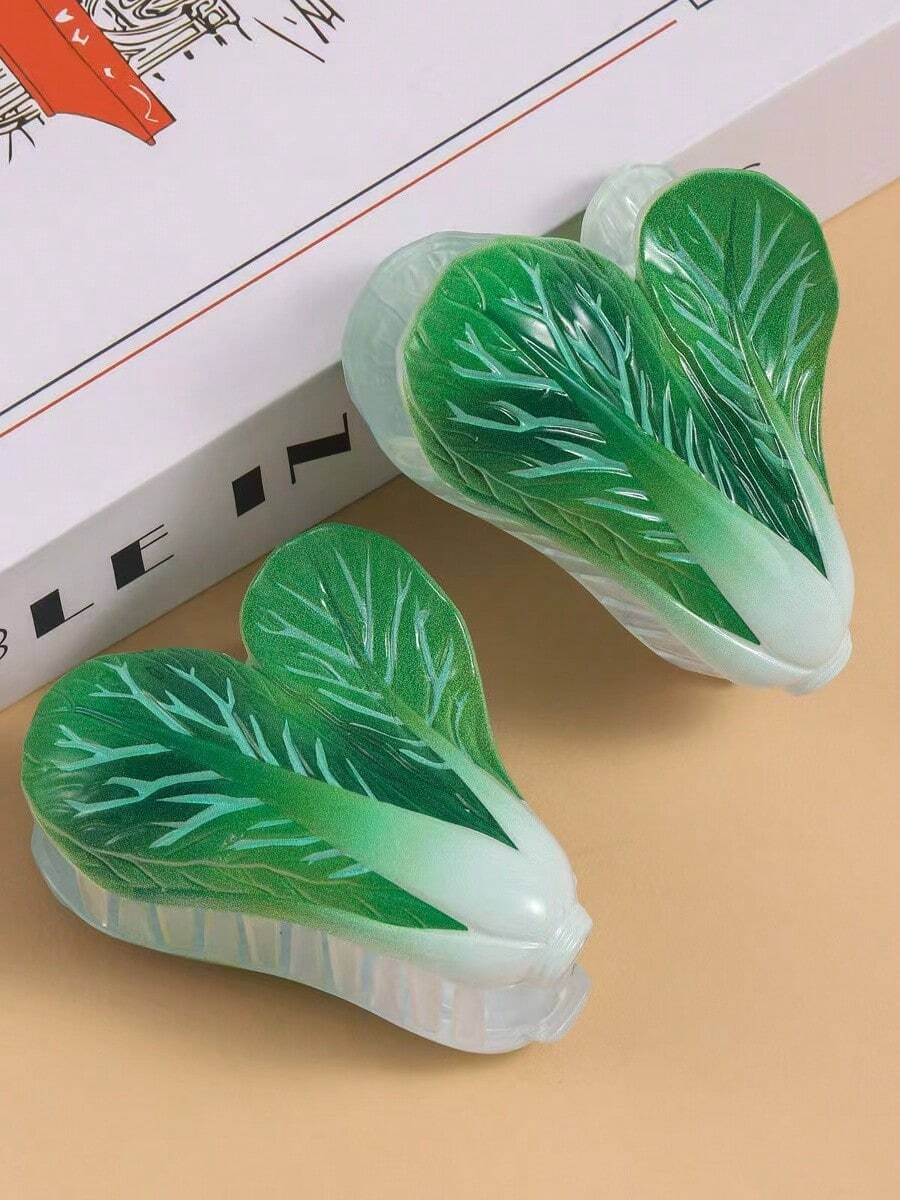 1个趣味仿真小白菜发夹，创意蔬菜造型，新奇发夹，适合丸子头造型 - 彩色 - 查看 1