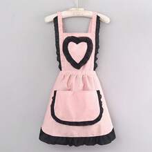1件可爱蕾丝爱心公主帆布围裙，家用厨房腰围围裙，耐用防污 - 彩色 - 查看 5