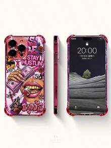 Una funda rosa para teléfono con acabado galvanizado y diseño artístico de "Baddie Queen", que incorpora protección de airbag en las cuatro esquinas para ofrecer una resistencia superior a las caídas y una excelente absorción de impactos. Un regalo festivo ideal para tu novia o para uso personal. Compatible con las series  17/16/15/14/13/12/11/XR/XS Max/XS/X. - Color 1 - Ver 6
