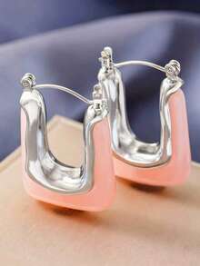 2/4pcs Set Elegant Retro U-Shaped Earrings, Gold-Tone Resin Inlaid - Fashionable Daily Accessory, Perfect Gift For Women - Multicolor - View 21