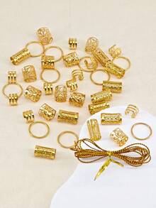 41pcs Gold Metal Hair Scrunchies Set, Women's Braided Hair Accessories, Suitable For Holiday Parties, Dance & Music Festivals,Hair Clip,Party - Gold - View 2
