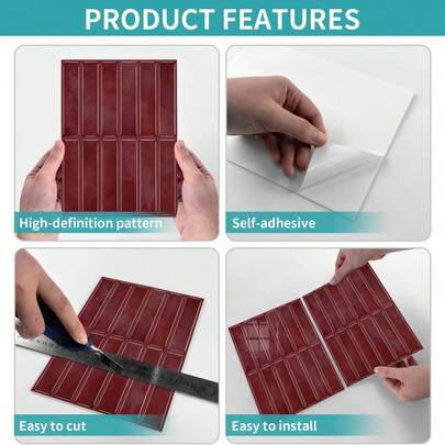 Miếng dán tường vân gỗ tự dính, chống thấm nước, chống dầu mỡ, bề mặt phẳng với lớp màng PET bóng, thích hợp cho ốp tường bếp, trang trí phòng tắm, chống ẩm, chống nấm mốc, dễ dàng lắp đặt.