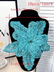 New Multilayer 3D Embroidered Crystal Beaded Floral Applique, Handmade Clothing Accessory Decor, Length: 29cm, Width: 28cm - Cadet Blue - View 27