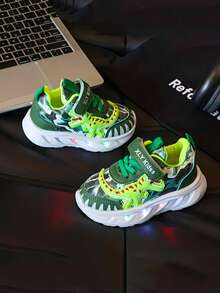 1 Pair 2026 New Dinosaur Design Kids/Toddlers Outdoor Sports Running Casual Shoes With Light-Up Feature, Suitable For Boys And Girls - Green - View 3