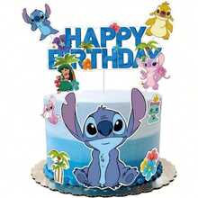 Disney Bộ trang trí bánh sinh nhật và bánh cupcake chủ đề Lilo & Stitch, hình hoạt hình Stitch, dành cho tiệc sinh nhật. - Như hình minh họa. - Xem 2