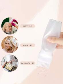 4件套带齿染发瓶，带刻度的护发油瓶刷，本地油梳瓶，沙龙级精细刻度染发瓶，美发配件辅助工具，染发辅助工具套装（4/2/1件） - 白色 - 查看 5