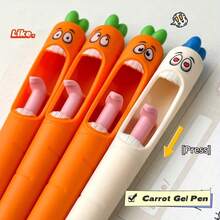 Random Style Screaming Carrot Pens, Funny Screaming Carrot Shaped Ballpoint Pens For Diary Writing, Creative Campus Drawing Tools, Learning Stationery, Push-Button Carrot Shaped Tongue Out Ballpoint Pen 0.5mm Office Supplies - A - View 6