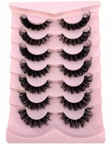 7 Cặp/Gói Mi giả DD Curled Russian, dày và cong, mềm mại, mi giả 3D tổng hợp giả lông chồn cho hiệu ứng trang điểm mắt mèo, dải mi giả 8D mỏng và dày giúp nâng và kéo dài mắt. - màu đen - Xem 3