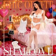 [Free Shipping]Women's Lace Top Fishnet Thigh-High StocFKings With Antiskidsssss Silicone For Work Dates Weddings And Special Events - 白色 - View 3