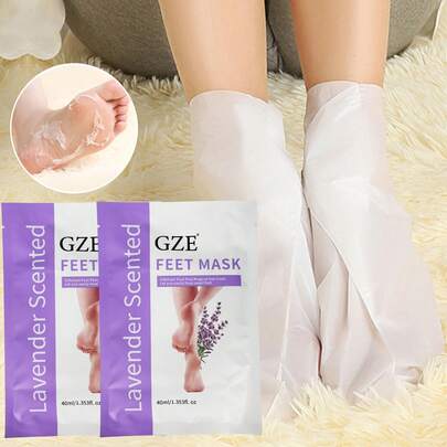 GZE 2 Pairs Lavender Scented Foot Peeling Mask, Professional Home Foot Care, Removes Calluses And Dead Skin, Reveals Soft And Smooth Feet, Easy To Use Peeling Solution, Effective In A Few Days, 35ml Per Pack, 2 Packs