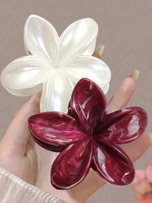2件組扶桑花設計髮夾，8cm/3.15in 花卉髮飾，輕量塑料，時尚優雅簡約，純色，適合日常、休閒、派對、通勤、度假，適用於盤髮、馬尾、洗臉、化妝，穿搭配件海灘抓夾 - 彩色 - 查看 6