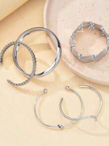 5pcs Vintage Exaggerated Luxury Geometric Design Wide Metal Gold Bangle Set, Suitable For Everyday Wear And Gifting - Gold - View 9
