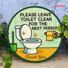 1 pieza Letrero de baño plano 2D de hierro, tamaño 19.99X19.99cm, con un mensaje humorístico e higiénico: "Por favor, deje el inodoro limpio para los demás". Esta obra de arte de pared de metal plano 2D es perfecta para baños públicos y privados. Agujeros preperforados como se muestra en el diagrama de dimensiones - Multicolor - Ver 6