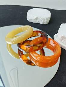 3pcs Orange Resin Bangle Set, Minimalist Thick Geometric Bracelet Combination, Suitable For Daily Wear And Vacation - Multicolor - View 7