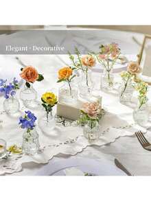 10pcs/1set Bohemian Glass Vase Set | Rustic Wedding Mini Vases, Home & Dining Table Decor, Christmas Decorative Bottles, Small Vintage Glass Bud Vases, Bulk Clear Bud Vases, Diffuser Bottles, Centerpiece Decor, Cute Transparent Bud Vases For Home Flowers Wedding Decor Home Decor Room Decor Flower Vase - / - View 4