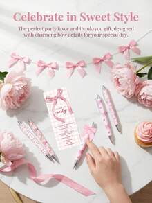 18pcs/Set Pink Cute Bow Ballpoint Pen, Bow Bookmark Card, Bow Decor, Adorable Stationery, Suitable For Baby Shower, Girl's Birthday, Best Friends, Daughter, Students, Classmates And Friends - Multicolor - View 10