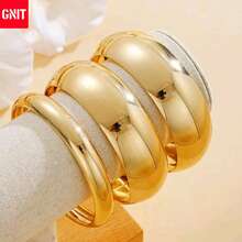 GNIT 18K Gold Plated Thick Bangle Bracelet, Minimalist Fashion Stacking Bracelet, Suitable Jewelry Accessory For Girls And Young Women - Gold - View 4