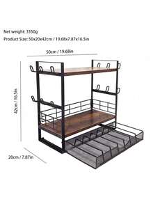 1pc Dual-Layer Multifunctional Desktop Storage Rack, Iron & Wood, Cup/Mug Holder, Pull-Out Storage, Capsule Coffee Organizer, Bedroom Storage Shelf - View 9
