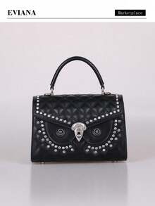 2026新款奢华时尚菱形刺绣铆钉设计手提包，优雅通勤单肩斜挎包，时尚小方包，女士 - 彩色 - 查看 15