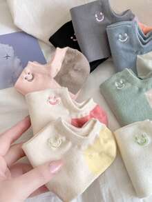 1 Pair New Arrival Women Summer Thin Boat Socks, Non-Slip Invisible Short Socks With Smiling Face Contrast Color, Cute - Multicolor - View 10