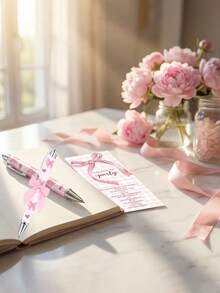 18pcs/Set Pink Cute Bow Ballpoint Pen, Bow Bookmark Card, Bow Decor, Adorable Stationery, Suitable For Baby Shower, Girl's Birthday, Best Friends, Daughter, Students, Classmates And Friends - Multicolor - View 2