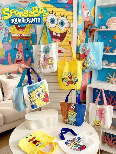 SpongeBob SquarePants Ba lô vải bố 1 mảnh chủ đề SquarePants với màu sắc và kiểu dáng ngẫu nhiên, túi mua sắm hai mặt, quà tặng sinh nhật, quà tặng tựu trường và quà tặng cuối học kỳ, bao gồm cả quà tặng ngày lễ cho các nhân vật như Patrick, Bạch tuộc, Cua Trùm và Ốc Sên, túi tote vải bố hoạt hình. Túi tote đựng văn phòng phẩm, túi tote học sinh. Túi tote tái sử dụng, tinh tế. Một chiếc túi tote bằng cotton nguyên chất dễ thương có thể dùng để đựng sách vở, đồ mua sắm và thực phẩm. Túi đựng đồ tiện dụng, nhỏ gọn.