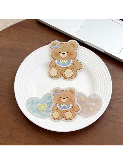 10pcs Cute Acrylic Bear, Dog & Duck Beak Hair Clips, Kawaii Cartoon Bangs Side Hairpins, New Arrival Hair Accessories