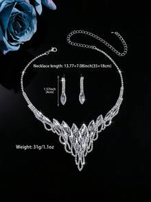 Bộ trang sức nữ thanh lịch 2 món, bao gồm dây chuyền và 1 đôi bông tai, thích hợp cho đám cưới, tiệc tùng, dạ hội. - Bạc - Xem 4