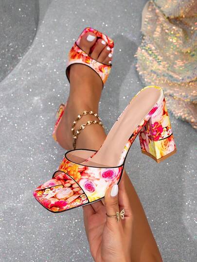 2026新款方头套脚高跟凉鞋，简约优雅女士粗带高跟鞋，时尚百搭大码夏季款