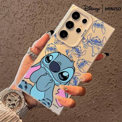 Miniso غطاء هاتف مرآة راحة الذقن ستيتش ديزني من ميني سو، غطاء مقاوم للصدمات لهواتف سامسونج S26 Ultra/S26 Edge/S26 Plus/S26/S25 Ultra/S25 Plus/S25/S25FE/S25Edge/S24Ultra/S24Plus/S24/S24FE/S23FE/S23Ultra/S23Plus/S23/S22Ultra/S22Plus/S22/A15/A16/A17/A35/A36//A54/A55/A56/ هدايا جوارب للصديقة