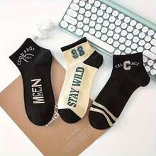 5 Pairs Vintage American Style Men's Short Socks - Retro Letter & Number Print Casual Short Socks Suitable For Street Fashion And Daily Wear - Multicolor - View 2