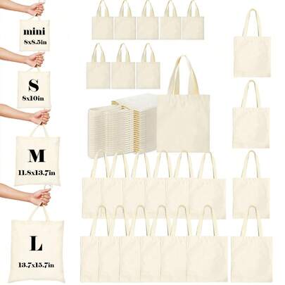 Bộ 1/5/10/20 túi mua sắm cỡ lớn bằng vải canvas trắng, có thể tái sử dụng, tự làm thủ công, túi quà tặng sinh nhật, quà cưới, quà tặng cho khách, nhân viên, y tá, giáo viên, mẹ.