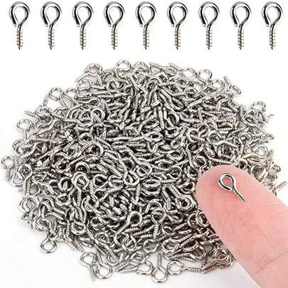 600/300/150pcs Silver Screw Eye Pins, Size: 8X4mm - Small Screw Eye Pins With Threaded Connector, Designed For Use With Resin Molds For Jewelry Making - Eye Pins, Screw Hooks And Findings, Including Mini Self-Tapping Eyelets For DIY Jewelry, Crafts And Cork Stoppers, Made Of Durable Metal With Partial Threads To Ensure Secure Fastening.