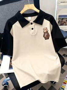 Teenage Boys' Graphic Printed Polo Collar Short Sleeve T-Shirt, Suitable For Summer - Apricot - View 4