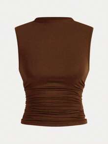 3-Piece Sleeveless Pleated Blouse Set - Black, Red and Brown - View 2