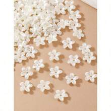 100pcs/Pack Pearl-Color Small Peach Blossom Flower DIY Handcraft Bracelet Necklace Accessories, Simple Handicraft Floral Arrangement, Suitable For Pot Decor, Craft Supply, Clothing Decoration Valentines - 白色 - 查看 1