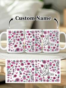 1pc 11oz/15oz Custom Mother's Day Name Mug, Personalized Coffee Cup With Printed Name. The Wrap-Around Pattern On The Mug Can Be Customized With Up To 8 Children Holding Their Mother's Hand. This Mother-Themed Mug With Floral Elements Is An Ideal Gift For Mom And A Unique, Thoughtful Present - 款式3 - 查看 81
