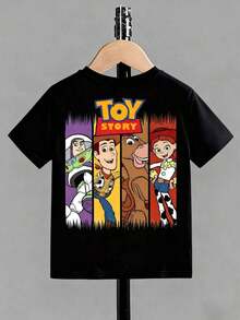 Official Authorization Disney Toy Story Character Print Kids T-Shirt, Boys Cute Cartoon Graphic Short Sleeve Tee, Summer Casual Tops For Daily Wear Theme Park Vacation, Children's Clothing Holiday Gift - 黑色 - 查看 2