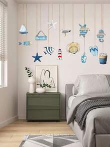 12pcs Wooden Marine-Themed Hanging Decorations, Summer Ocean Animal Decorations, Ocean Fish Ornament, Summer Decor, Home Decor, Nautical Theme Party - Multicolor - View 3