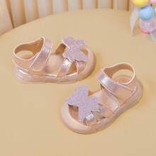 2026夏季新款女婴蝴蝶结平底凉鞋，防踢幼儿闭趾凉鞋 - 粉色 - 查看 5