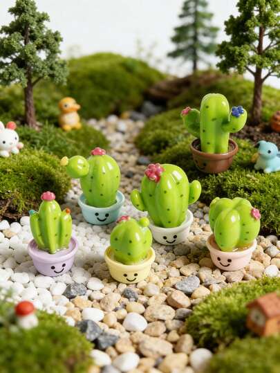 10件套微型景观装饰品，各种逼真的多肉植物和仙人掌模型，娃娃屋客厅装饰，汽车内饰配件，随机款式