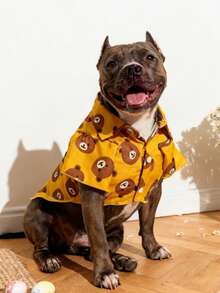 PETSIN 1件棕熊印花可爱休闲时尚宠物衬衫，适合室内外猫狗穿着 - 彩色 - 查看 5