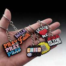 GCYCHENG 15 piezas Llavero con colgante de frase de Jesús en dibujos animados, colgante con forma de colores variados, llavero de goma suave, soporte creativo para llave de mochila - Multicolor - Ver 9