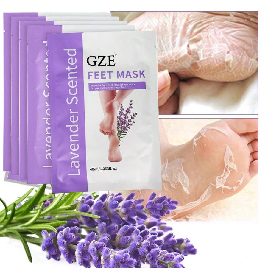 GZE 5盒薰衣草香氛足部去角质面膜，专业居家足部护理，去除死皮和老茧，令双足柔软光滑，易于使用的去角质产品，数日见效，每盒2对，每对35毫升 - 5對 - 查看 1