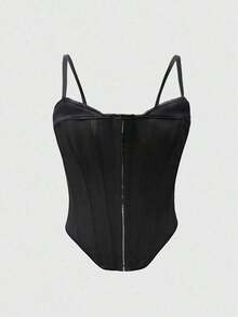 Sexy Solid Color Front Grommet Eyelet Lace Up Back Corset Top Shapewear Backless Adjustable Straps Crop Tank Top Suitable For Party Going Out Date Halloween's Festival Outfit Music Festival Tank Top For Women - 黑色 - 查看 6