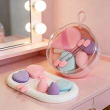 1 Set Makeup Sponge Set, Mini With Storage Box For Foundation & Local Makeup - Pink - View 3