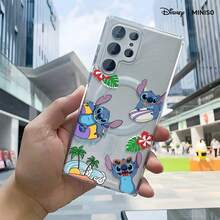 Funda de teléfono con diseño de Stitch de Disney en estilo tropical de verano, transparente y magnética, a prueba de golpes, adecuada para Samsung S26 Ultra/S26 Edge/S26 Plus/S26/S25 Ultra/S25 Plus/S25/S25FE/S25Edge/S24Ultra/S24Plus/S24/S24FE/S23FE/S23Ultra/S23Plus/S23/S22Ultra/S22Plus/S22/A15/A16/A17/A35/A36/A37/A54/A55/A56/A57, regalo de Navidad para la novia - Transparente - Ver 4