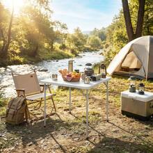 Outsunny 34" Plastic Folding Camping Table, Square Picnic Table With Adjustable Height And Carrying Handle, Indoor Outdoor Use For Picnic, Beach, BBQ, White - White - View 8