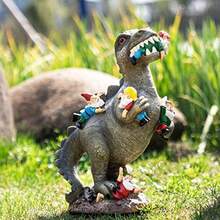 Garden Gnomes Statues Yard Decorations Outdoor Garden Decor 14" Dinosaur Gnomes Garden Statues Patio Lawn Ornament Gardening Gifts For Women For Housewarming - Gray - 查看 1