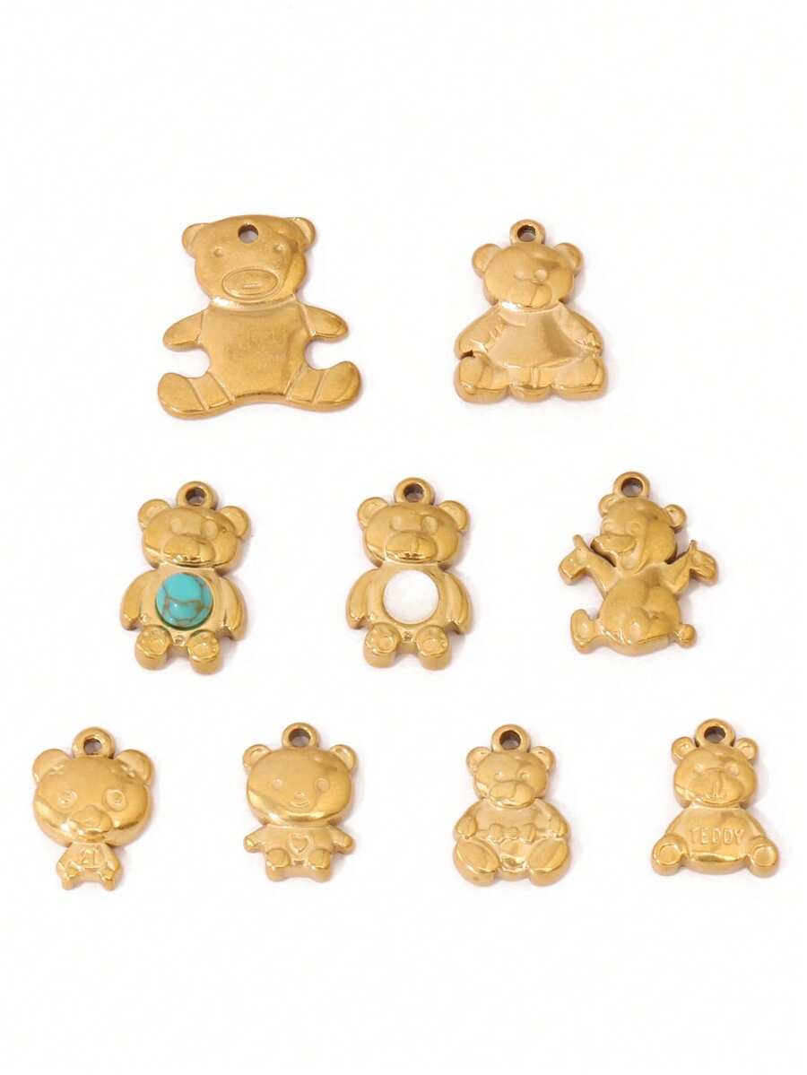 2pcs Stainless Steel Cute Bear Pendant Findings Fashion 18K Gold Plated Charms For DIY Jewelry Making Supplies Accessories - Pendants - View 1